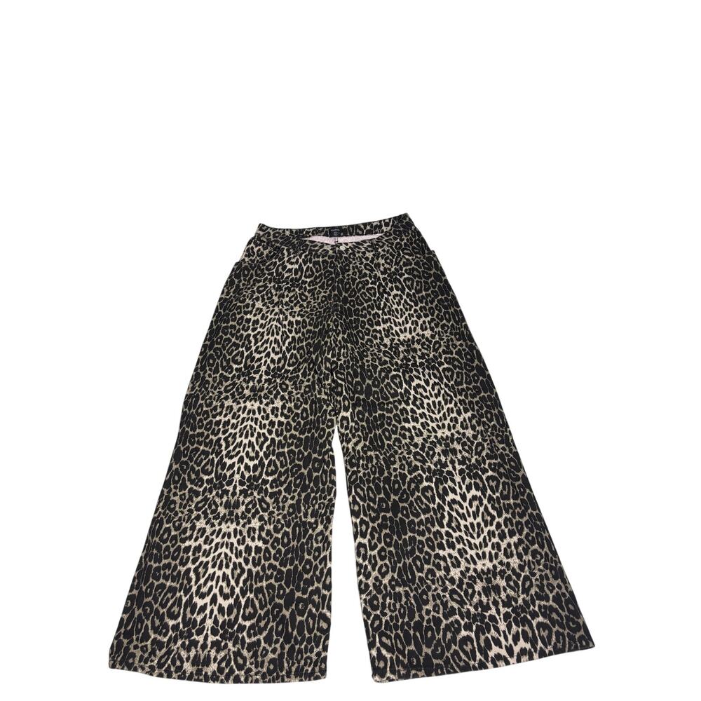 Boohoo Leopard Print Wide Leg Jeans Y2K Animal Print Size 12